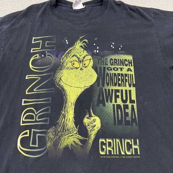 VTG 1999 Dr. Seuss Wear Grinch T-shirt Mens Size XL Black 1990s Christmas - Picture 2 of 6